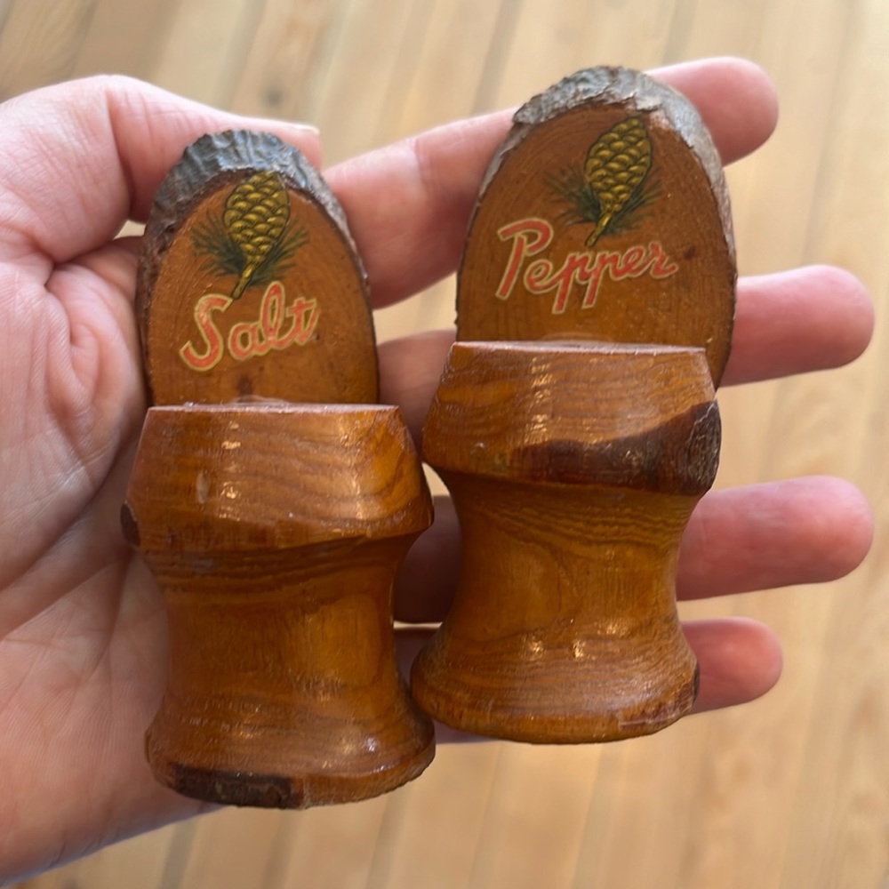 Vintage rustic wooden  salt and pepper shakers